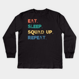 Funny Eat Sleep Squad Up Repeat Gamer Live Streamer Kids Long Sleeve T-Shirt